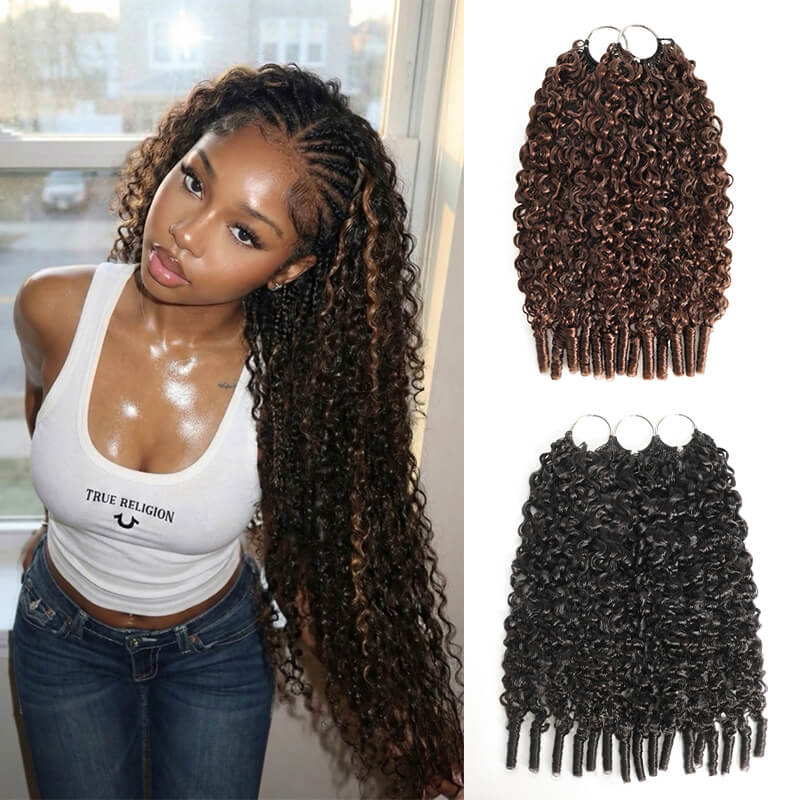 RhisoHair 3Packs Natural Black With 2Packs #4 Chocolate Brown Burmese Curly Honey Blonde Highlight Crochet Hair Machine Made Feather Human Hair Extension