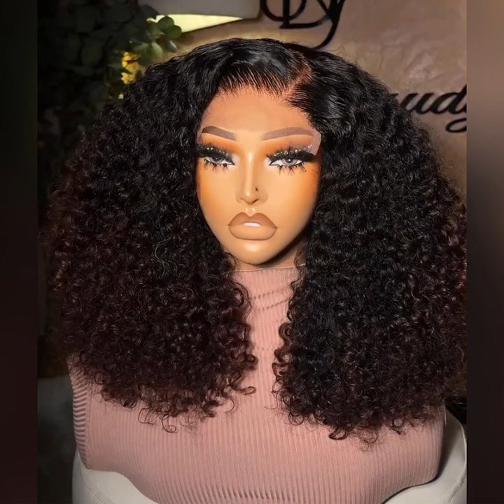 C-Part T1B/4 Ombre Chocolate Brown Jerry Curly Human Hair Wig 6x6/13x6 Pull To Go Glueless Lace Frontal Wig 300 Density