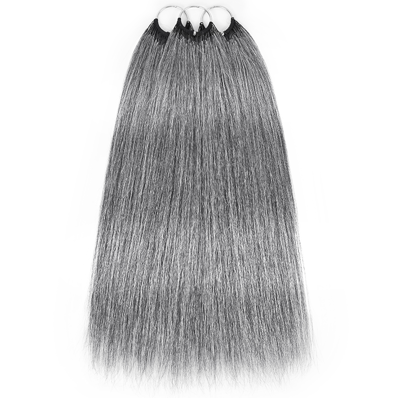 Salt & Pepper Straight Crochet Hair Miracle Konts Feather Human Hair Extension for Boho Braids-RHISO
