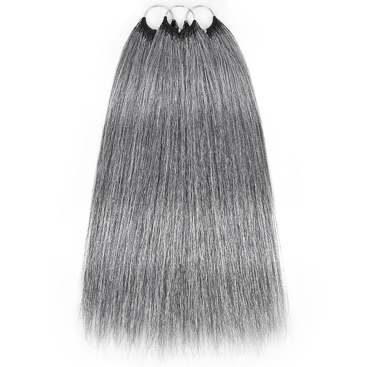 Salt & Pepper Straight Crochet Hair Miracle Konts Feather Human Hair Extension for Boho Braids-RHISO