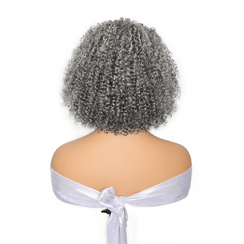 Salt & Pepper Jerry Curly 3 In 1 Flip Over Half Wig Natural Grey Wear And Go Glueless 100% Human Hair Wig With Drawstring