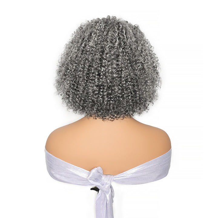 Salt & Pepper Jerry Curly 3 In 1 Flip Over Half Wig Natural Grey Wear And Go Glueless 100% Human Hair Wig With Drawstring