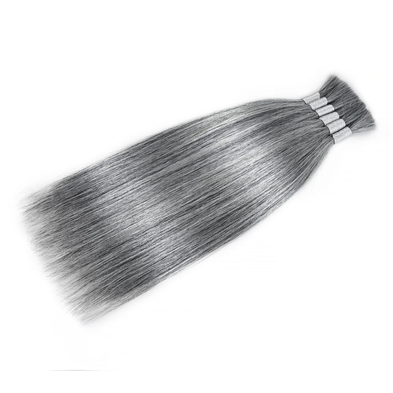 RHISO New In Salt & Pepper Gray Straight Bulk Human Hair for Boho Braids 100% Human Hair