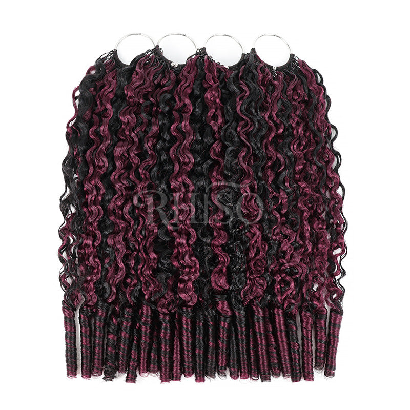 P1B/99J Burgundy Highlight Burmese Curly Crochet Human Hair Miracle Konts Feather 100% Human Hair Extension