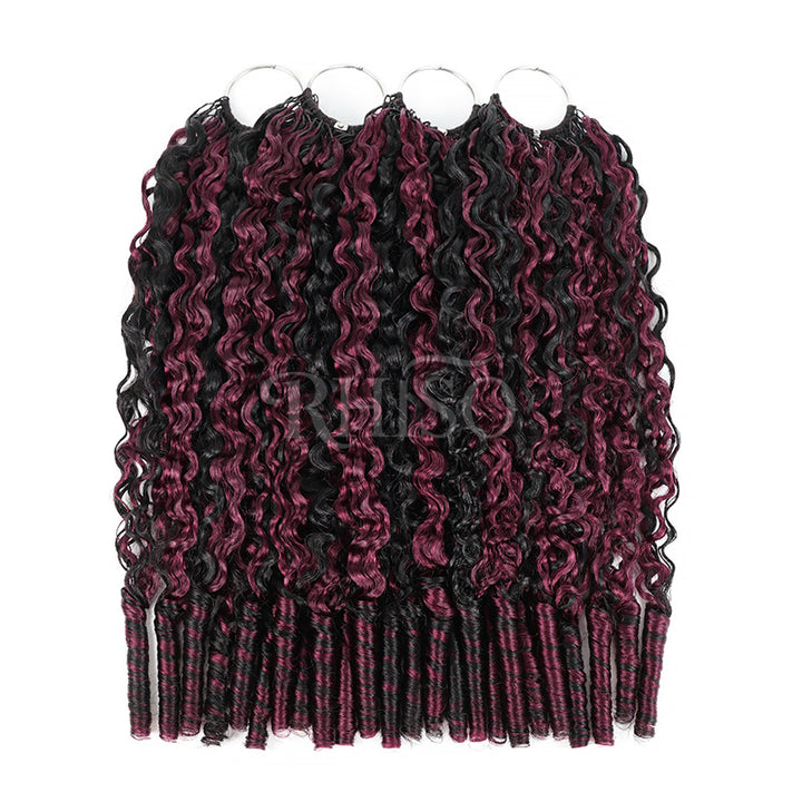 P1B/99J Burgundy Highlight Burmese Curly Crochet Human Hair Miracle Konts Feather 100% Human Hair Extension