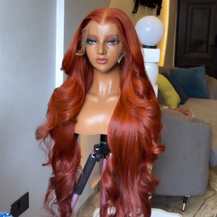 Copper Ginger Body Wave Human Hair Wig 6x6 13x6 Transparent Lace Frontal Wig 300% Density