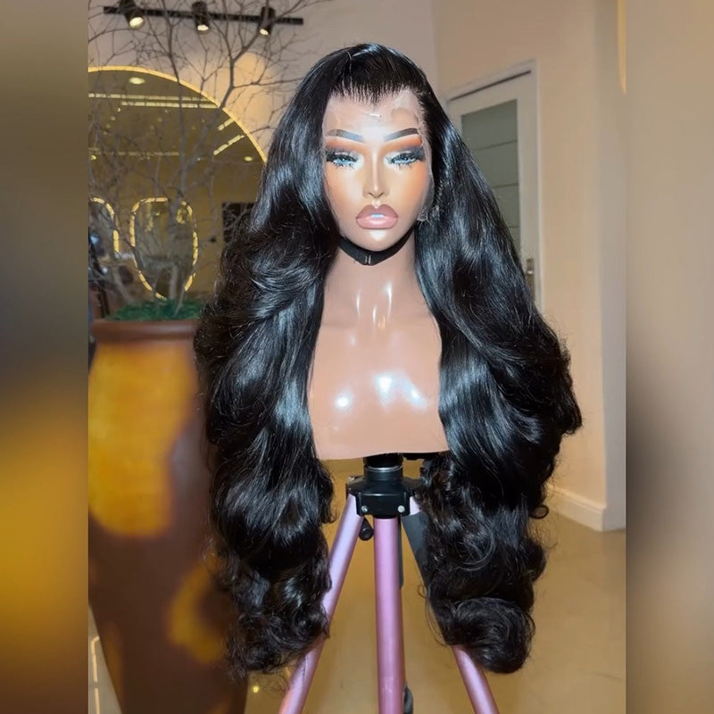 Natural Black Body Wave Human Hair Wig 6x6/13x6 Transparent Lace Frontal Wig 300% Density