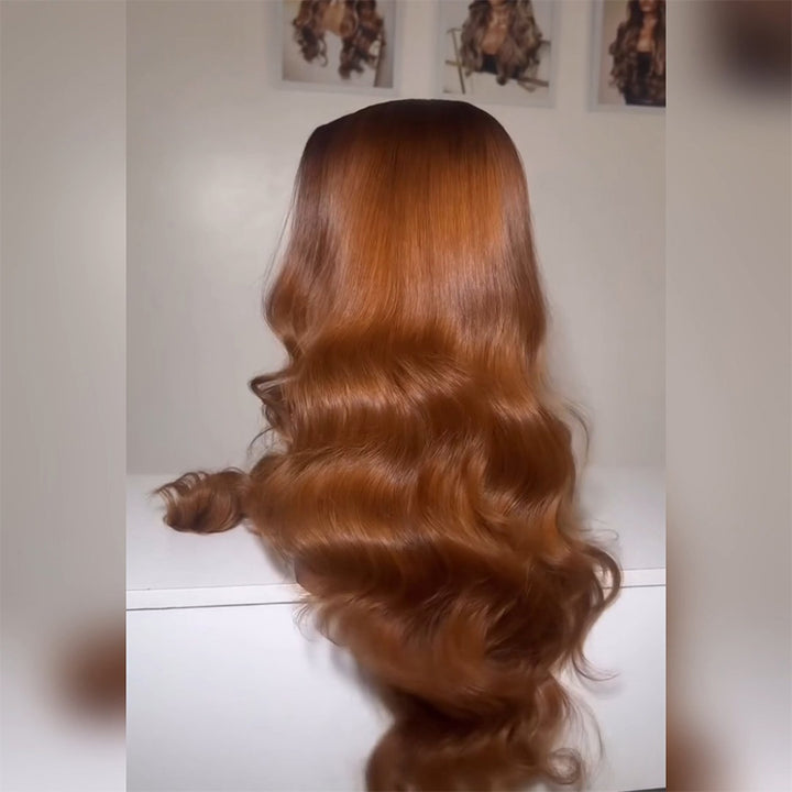 T4/30 Dark Root Ombre Caramel Brown Body Wave Human Hair Wig 6x6/13x6 Transparent Lace Frontal Wig 300% Density