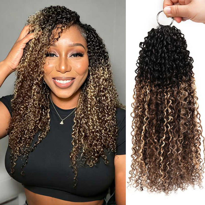 Dark Root Mix Blonde P4/27 Highlight Pixie Curly Human Crochet Hair Pre-Separated Miracle Konts Feather Human Hair Extension