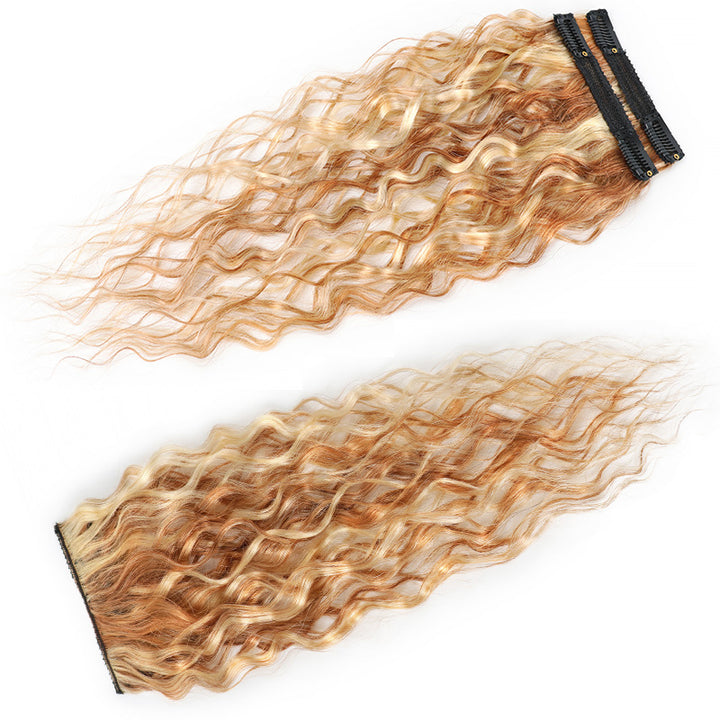 P27/613 Honey Blonde Highlight Super Wave Seamless Clip In Human Hair Extensions For Black Women