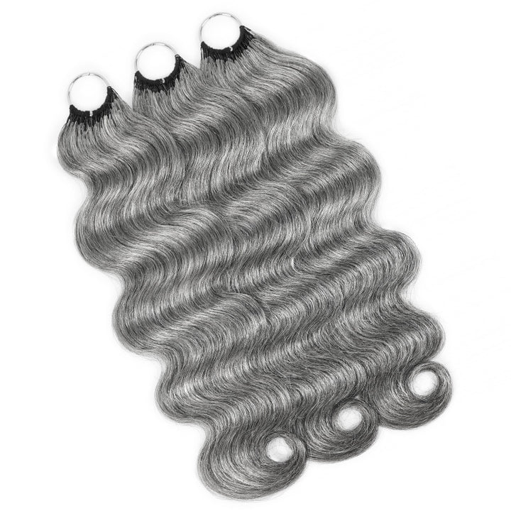 Standard Salt & Pepper Body Wave Crochet Hair Miracle Konts Feather 100% Human Hair Extension for Boho Braids-RHISO