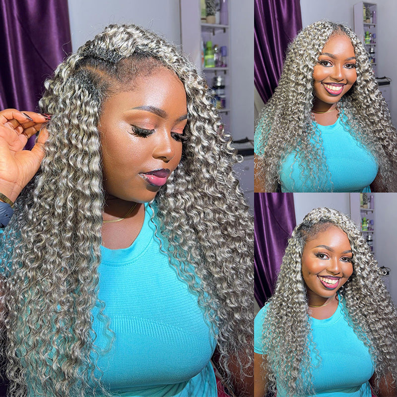 New In Salt & Pepper Deep Wave Crochet Hair Miracle Konts Feather Human Hair Extension for Boho Braids-RHISO