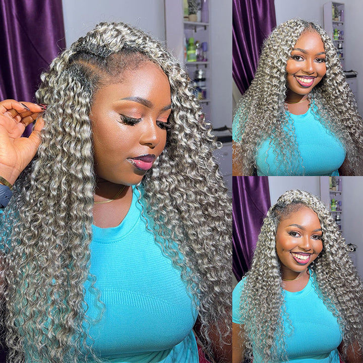 New In Salt & Pepper Deep Wave Crochet Hair Miracle Konts Feather Human Hair Extension for Boho Braids-RHISO