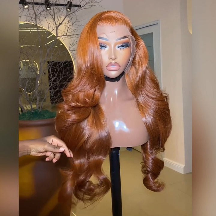 300% Density Ginger Orange Body Wave Human Hair Wig 6x6 13x6 Transparent Lace Frontal Wig