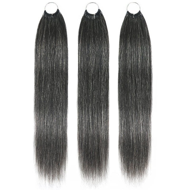 #34 Dark Salt & Pepper Color Miracle Konts Straight Crochet Hair Pre-Separated Feather Human Hair Extension for Black Woman