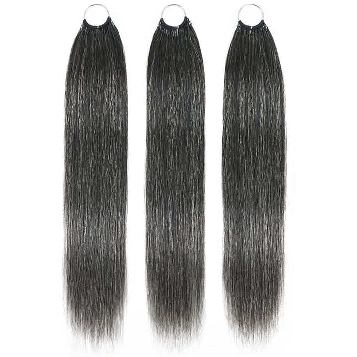 #34 Dark Salt & Pepper Color Miracle Konts Straight Crochet Hair Pre-Separated Feather Human Hair Extension for Black Woman