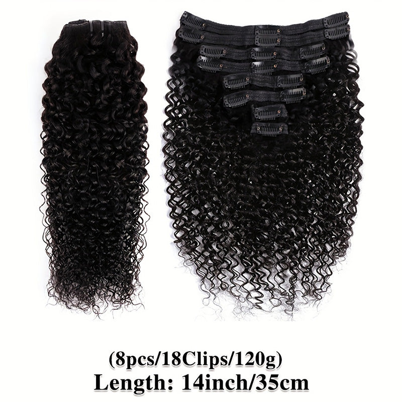 Jerry Curly Seamless Clip In Human Hair Extensions For Black Women 8 Pcs/pack Natural Volume & Looking