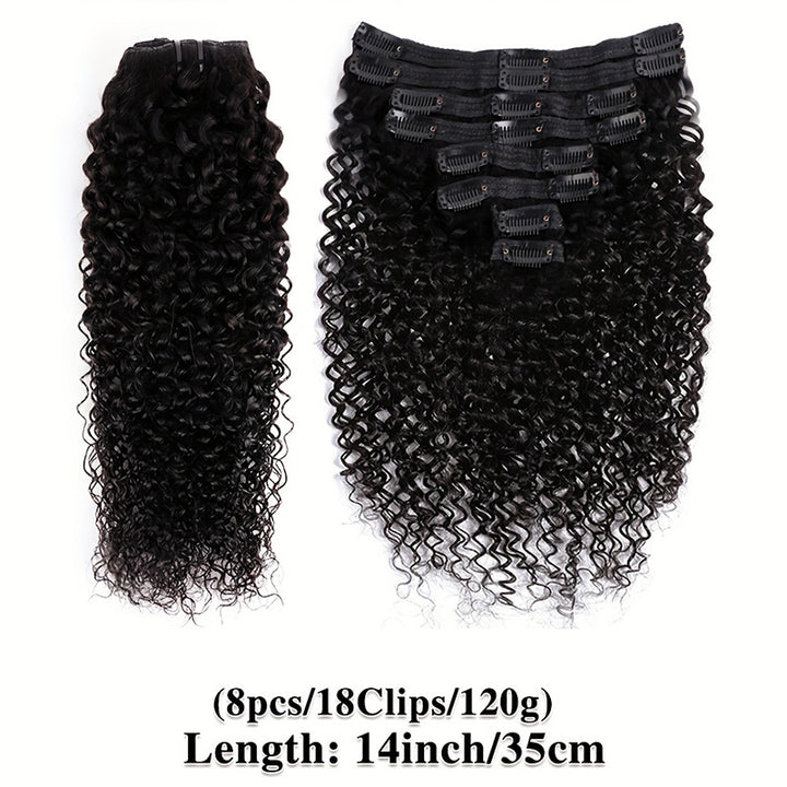 Jerry Curly Seamless Clip In Human Hair Extensions For Black Women 8 Pcs/pack Natural Volume & Looking