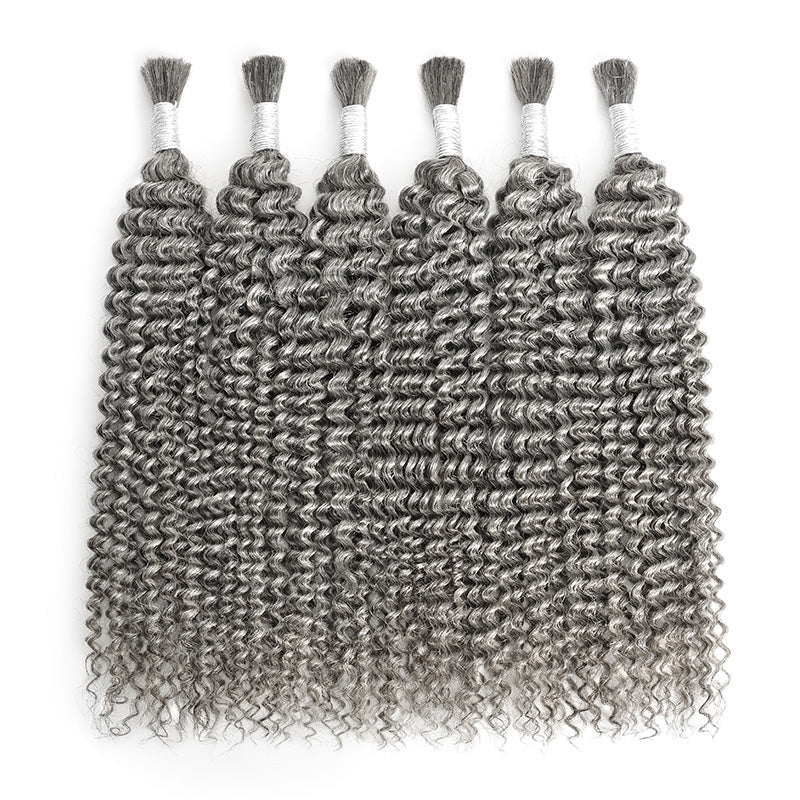 #51 Salt & Pepper Kinky Curly Bulk Human Hair for Boho Braids 100% Human Hair-RhisoHair
