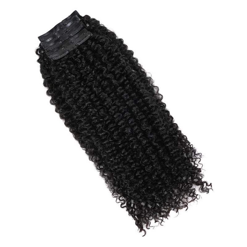 Kinky Curly Seamless Clip In Human Hair Extensions For Black Women Natural Color 8 /16 Pieces 120G /240G