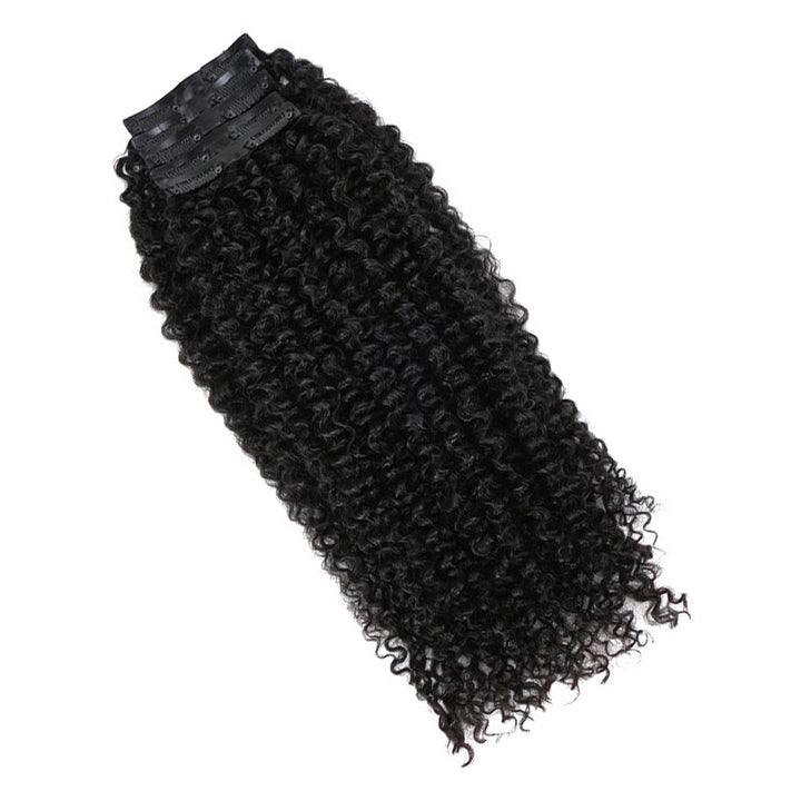 Kinky Curly Seamless Clip In Human Hair Extensions For Black Women Natural Color 8 /16 Pieces 120G /240G