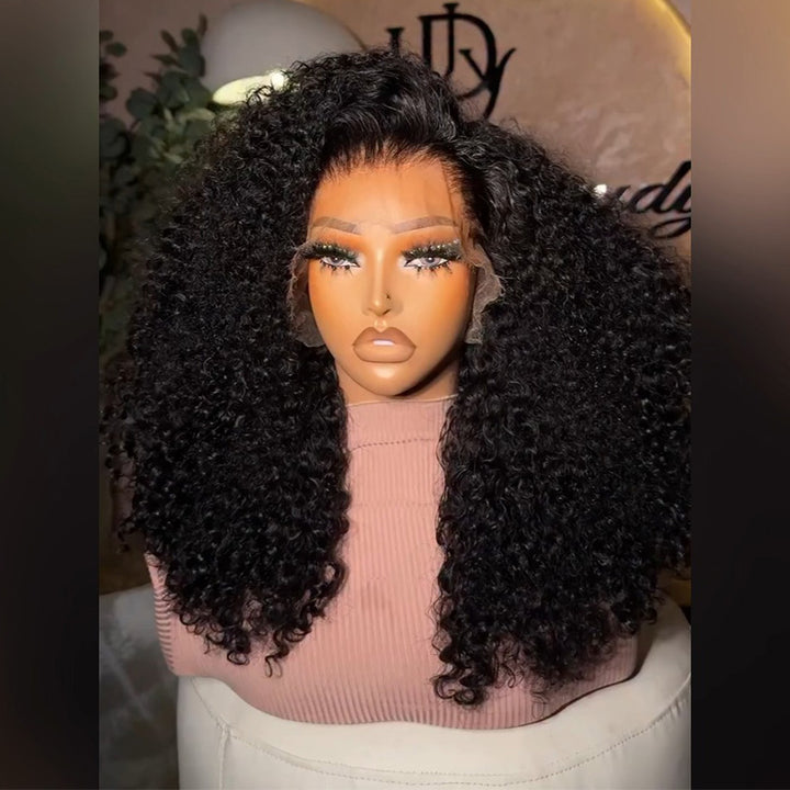 Natural Black Kinky Curly Human Hair Wig 6x6/13x6 Transparent Lace Frontal Wig 300% Density