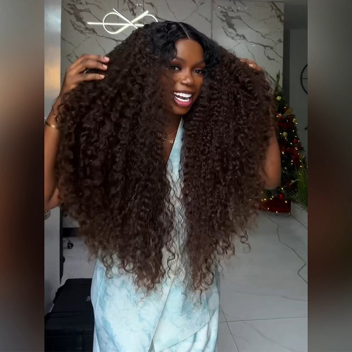 T1B/4 Dark Root Ombre Chocolate Brown Deep Curly Human Hair Wig 6x6/13x6 Transparent Lace Frontal Wig 300% Density