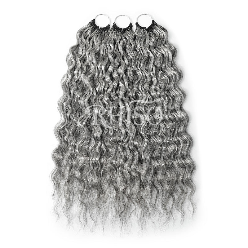 #51 Salt & Pepper Super Wave Feather Crochet Hair Miracle Konts 100% Human Hair Extension for Boho Braids-RHISO
