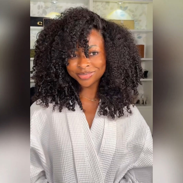 300 Density Pull To Go Afro Kinky Curly Human Hair Wig 6x6/13x6 Glueless Lace Frontal Wig In Natural Black