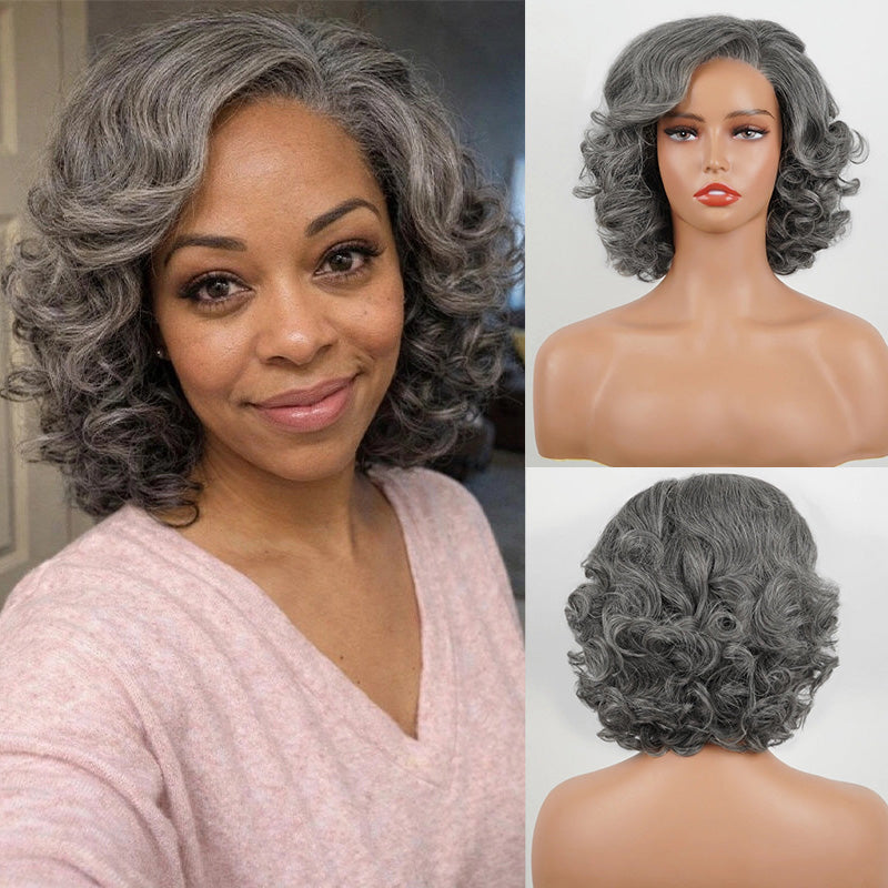 5x5 Closure Salt & Pepper Retro Waves Bob Wig Pre-Cut Steel Grey  Glueless Human Hair Wig For Black Women