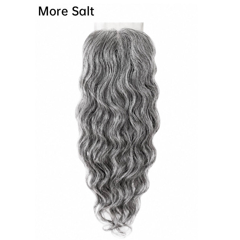 Salt and Pepper Indian Wavy Natural Gray 5X5 Lace Closure 100% Unprocessed Virgin Human Hair
