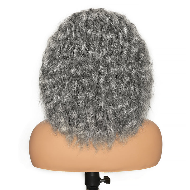 Salt & Pepper Super Wave 3 In 1 Flip Over Half Wig Natural Grey Wear And Go Glueless 100% Human Hair Wig With Drawstring