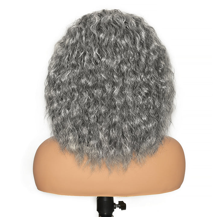 Salt & Pepper Super Wave 3 In 1 Flip Over Half Wig Natural Grey Wear And Go Glueless 100% Human Hair Wig With Drawstring