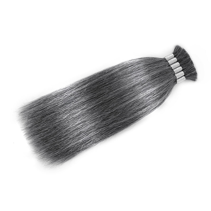 RHISO New In Deep Salt & Pepper Gray Straight Bulk Human Hair for Boho Braids 100% Human Hair