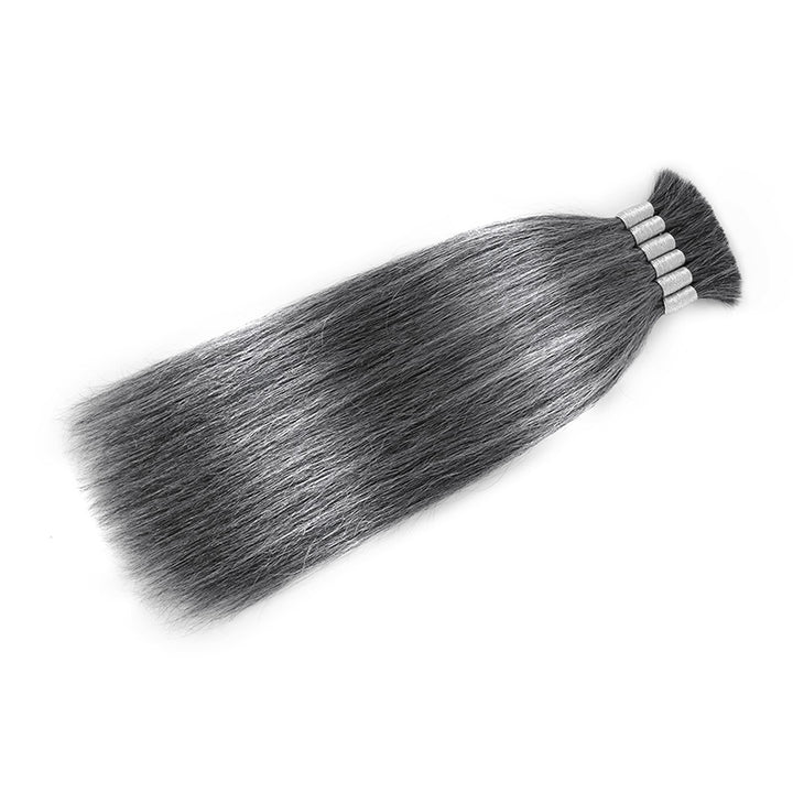 RHISO New In Deep Salt & Pepper Gray Straight Bulk Human Hair for Boho Braids 100% Human Hair