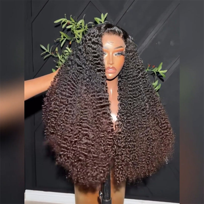 Black Roots Fade To #4 Dark Brown Ends Deep Curly Human Hair Wig 6x6 13x6 Transparent Lace 300% Density