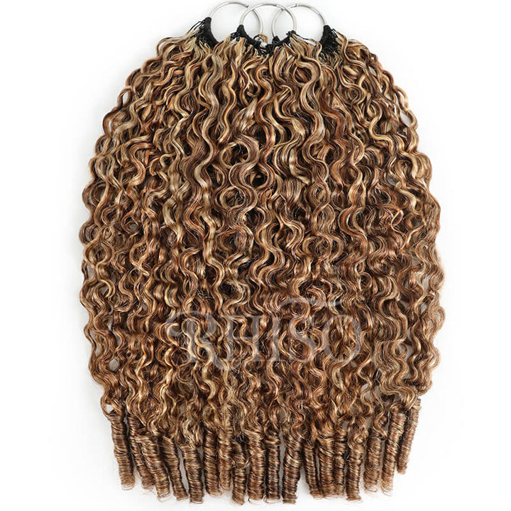 RhisoHair P4/27/30 Mix Brown Highlight Burmese Curly Human Crochet Hair Machine Made Miracle Knots Feather Human Hair Extension