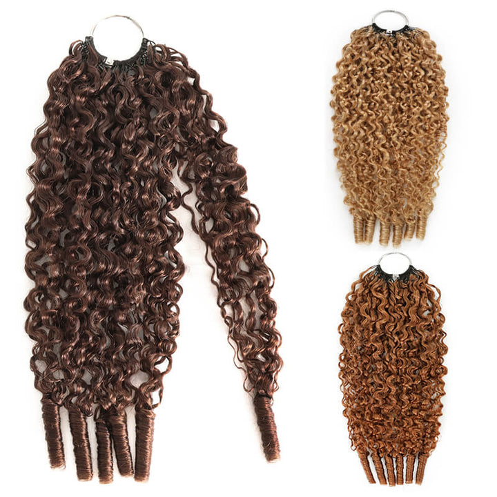 RhisoHair #4+#27+#30 Highlight Crochet Hair Burmese Curly Machine Made Feather Human Hair Extension