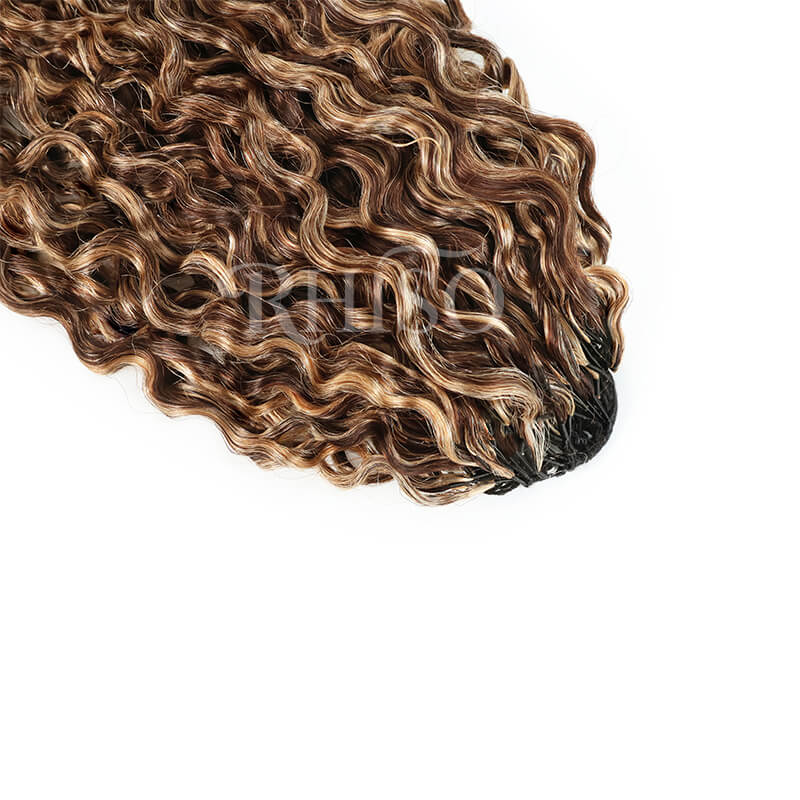 RhisoHair P4/27/613 Honey Blonde Highlight Burmese Curly Crochet Hair Machine Made Feather Human Hair Extension