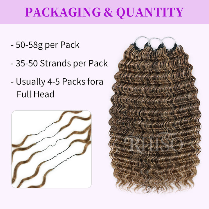 RhisoHair P4/27 Ash Blonde Highlight Deep Wave Crochet Hair Machine Made Feather Human Hair Extension