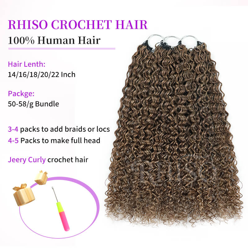RhisoHair Ash Blonde Piano Highlight Pixie Curly/Jerry Curly/Burmese Curly Crochet Human Hair for Braiding No Weft Boho Braids Extensions