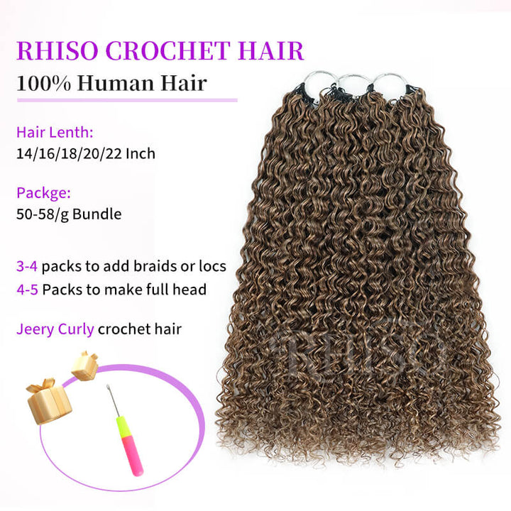 RhisoHair Ash Blonde Piano Highlight Pixie Curly/Jerry Curly/Burmese Curly Crochet Human Hair for Braiding No Weft Boho Braids Extensions