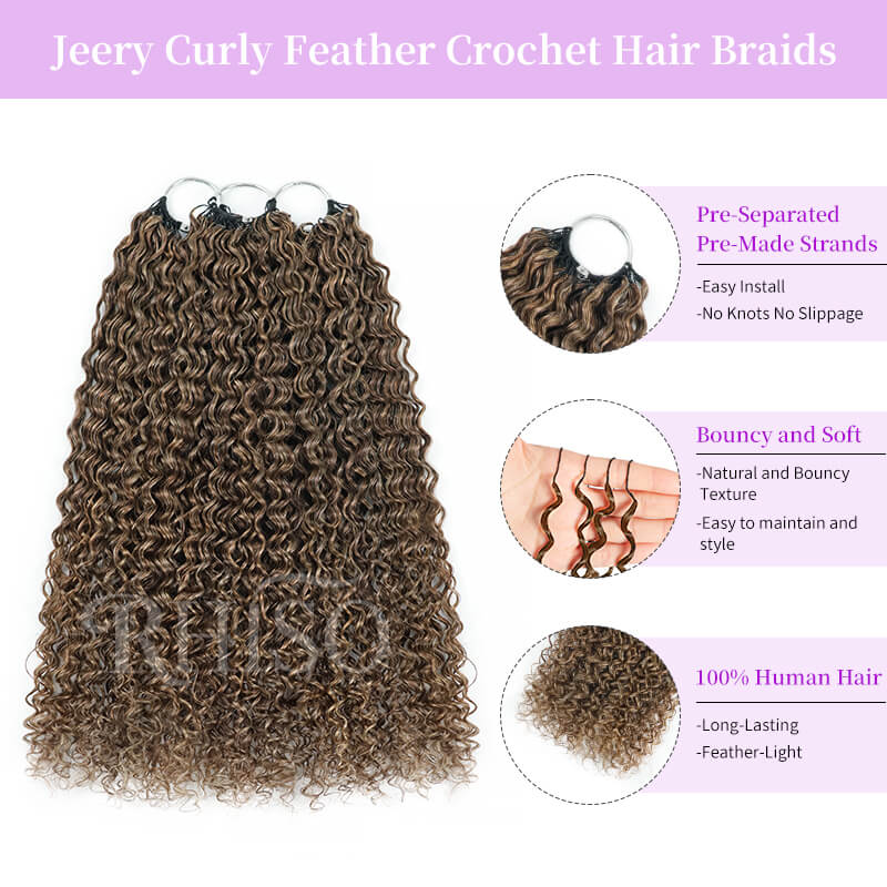 RhisoHair Ash Blonde Piano Highlight Pixie Curly/Jerry Curly/Burmese Curly Crochet Human Hair for Braiding No Weft Boho Braids Extensions