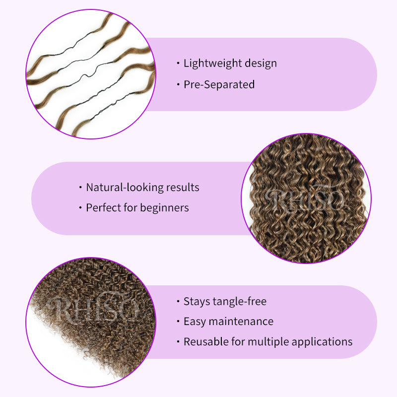 RhisoHair Ash Blonde Piano Highlight Pixie Curly/Jerry Curly/Burmese Curly Crochet Human Hair for Braiding No Weft Boho Braids Extensions