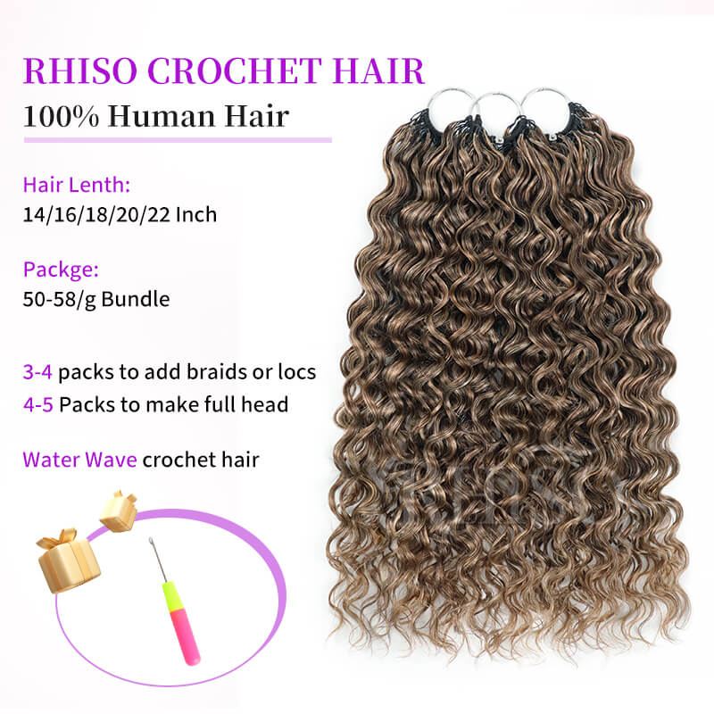 RhisoHair P4/27 Ash Blonde Highlight Water Wave Crochet Hair Machine Made Feather Human Hair Extension