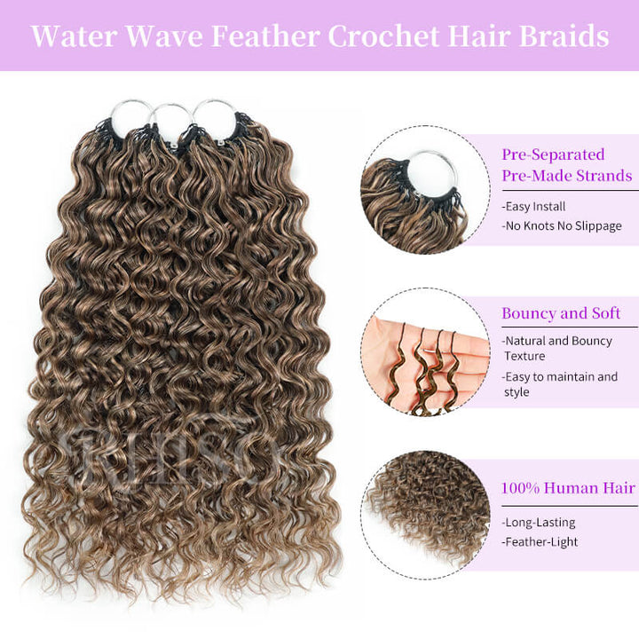RhisoHair P4/27 Ash Blonde Highlight Water Wave Crochet Hair Machine Made Feather Human Hair Extension