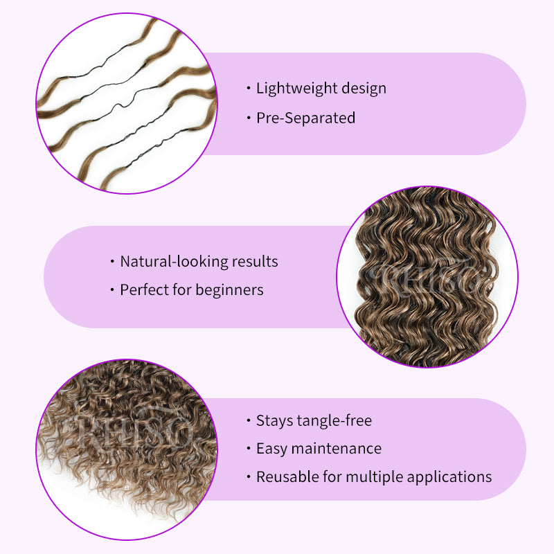 RhisoHair P4/27 Ash Blonde Highlight Water Wave Crochet Hair Machine Made Feather Human Hair Extension