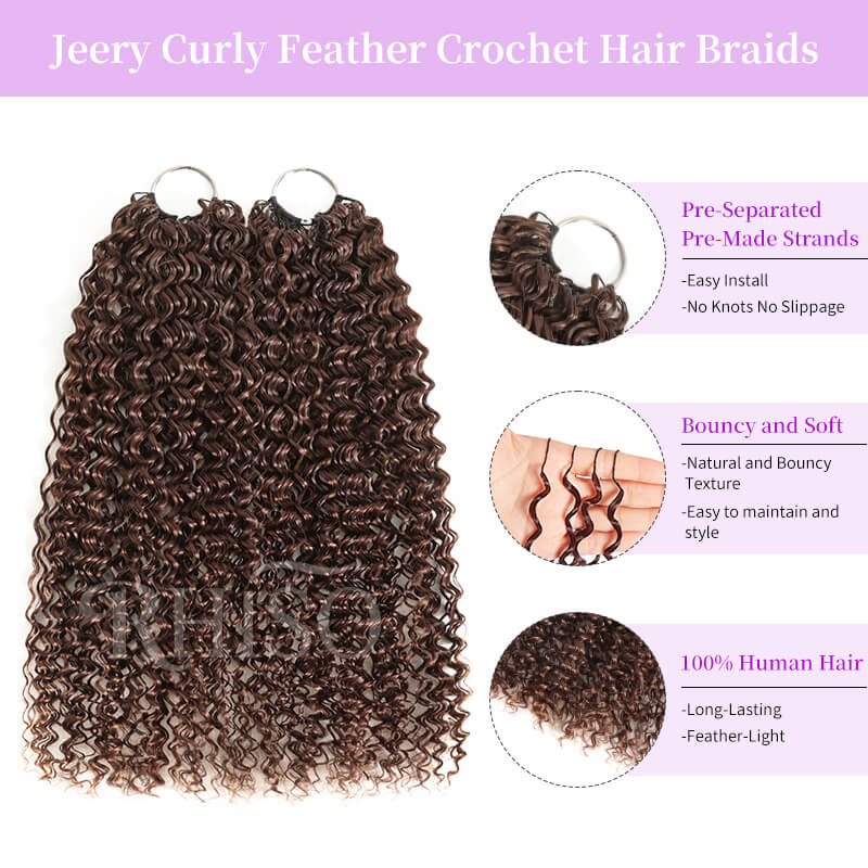 Pay3 Get4|3Packs Natural Black With 1Pack #4 Chocolate Brown Jerry Curly Feather Crochet Human Hair Extension