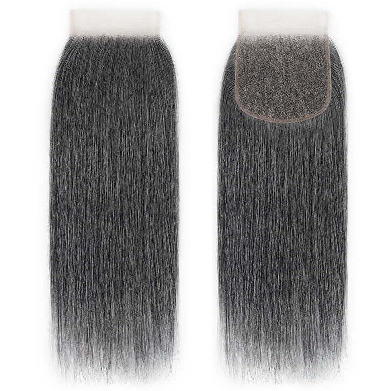 New In Dark Salt and Pepper Straight Closure Natural Grey 5x5 HD Transparent Lace Closure 100% Unprocessed Virgin Human Hair