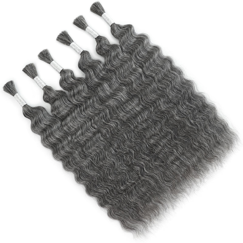 New In Gray Salt & Pepper Color Super Wave Bulk Human Hair for Boho Braids-RhisoHair